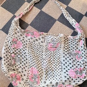 Free People Pink and Black Floral Tote